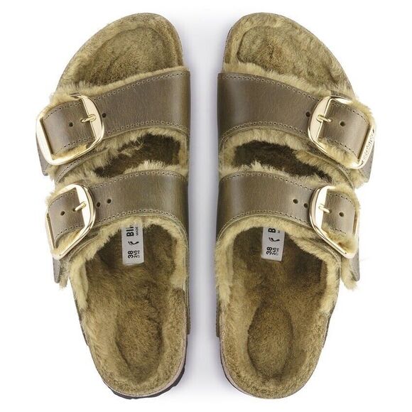 Birkenstock Arizona Big Buckle Shearling Lined Sandal OLIVE Green Size 8 New - Picture 1 of 7